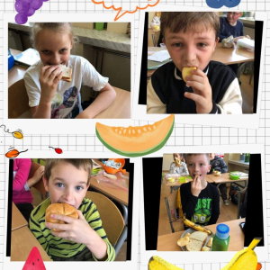Dzień Zdrowego Śniadania w klasie 3a SP 25 - kolaż zdjęć