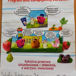 Szkolna przerwa śniadaniowa - mleczna, z warzyw, owocowa - plakat "Programu dla szkół"