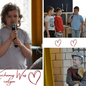 Kolaż zdjęć z występów uczniów podczas Dnia Rodziny