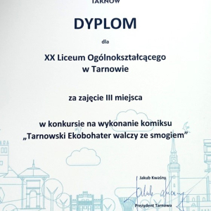 Dyplom za III miejsce na XX LO