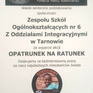 Podsumowanie akcji Opatrunek na ratunek - Podziękowanie dla naszej szkoły