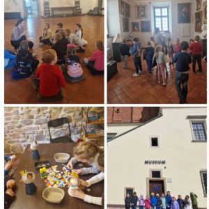 Klasa 1a na zajęciach w Muzeum Ziemi Tarnowskiej - kolaż zdjęć