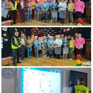 Spotkanie przy herbatce - bezpieczni na drodze dla Seniorów - kolaż zdjęć