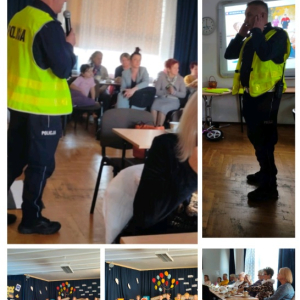 Spotkanie przy herbatce - bezpieczni na drodze dla Seniorów - kolaż zdjęć