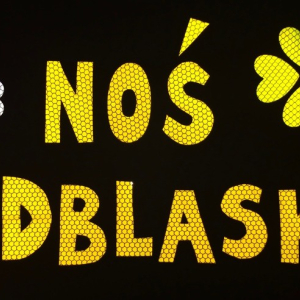 Plakat klasy 8b promujący noszenie odblasków