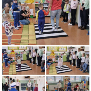 Klasa 1b z wizytą w Przedszkolu "Promyczek" w Tarnowie - kolaż zdjęć