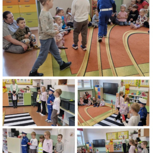 Klasa 1b z wizytą w Przedszkolu "Promyczek" w Tarnowie - kolaż zdjęć