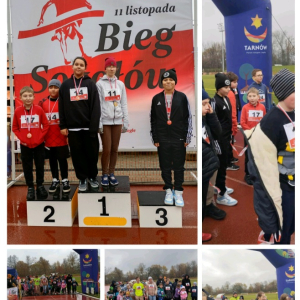 Nasi uczniowie na Biegu Sokołów 2025 - kolaż zdjęć