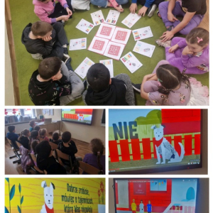 Dzieci podczas zajęć na temat dzieciństwa bez przemocy - kolaż zdjęć