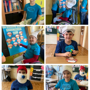 Życzliwe Smerfy w klasie drugiej - kolaż zdjęć