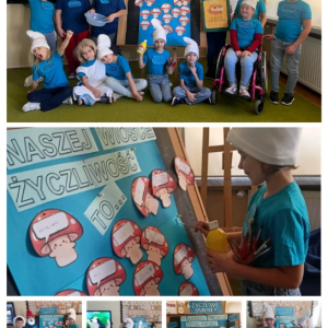 Życzliwe Smerfy w klasie drugiej - kolaż zdjęć