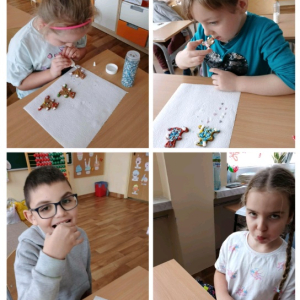 Dzień Pluszowego Misia w klasie 1a - kolaż zdjęć