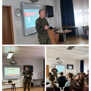 Zajęcia w ramach programu Edukacja z wojskiem - kolaż zdjęć