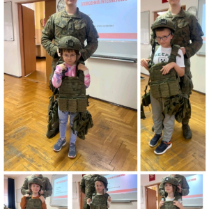 Zajęcia w ramach programu Edukacja z wojskiem - kolaż zdjęć