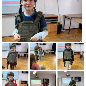 Zajęcia w ramach programu Edukacja z wojskiem - kolaż zdjęć