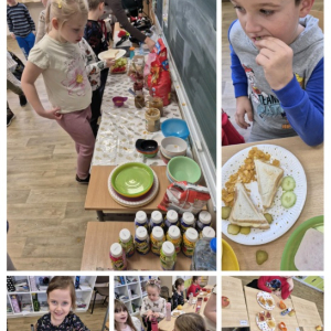 Śniadanie w klasie 1b - kolaż zdjęć