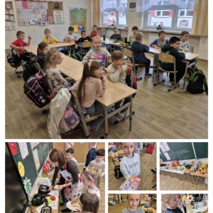 Śniadanie w klasie 1b - kolaż zdjęć