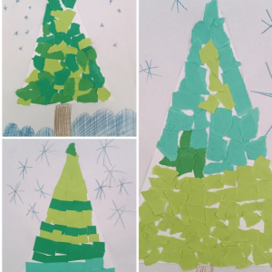 Zimowy czas na świetlicy szkolnej - kolaż prac plastycznych