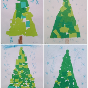 Zimowy czas na świetlicy szkolnej - kolaż prac plastycznych