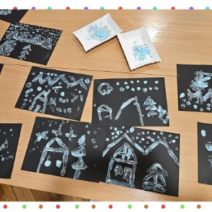 Prace plastyczne wykonane przez dzieci podczas Aktywnego Czwartku 26 lutego 2026