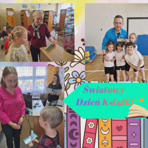 Obchody Światowego Dnia Książki w naszej szkole - kolaż zdjęć