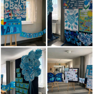 Wystawa prac plastycznych i plakatów dotyczących autyzmu - kolaż zdjęć