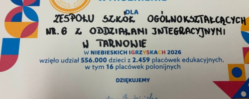 Wyróżnienie dla ZSO6 w Ogólnopolskim Konkursie #NiebieskieIgrzyska2026